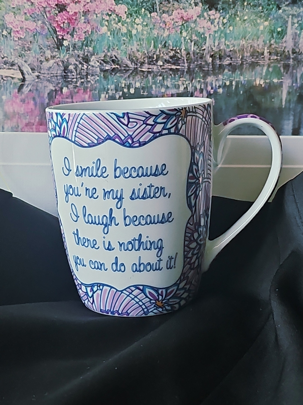 Mud Pie Designed For FRANCESCA'S Sister Quote Ceramic Mug in Blue and Purple
